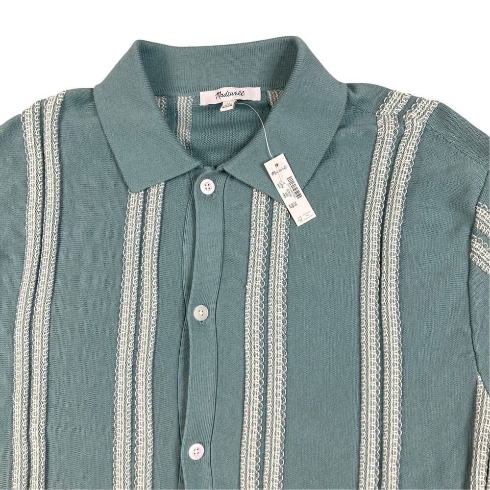 Madewell Sweater Polo Mens XS Green Striped Button Up Preppy Coastal NZ237 Nwt - Picture 3 of 10